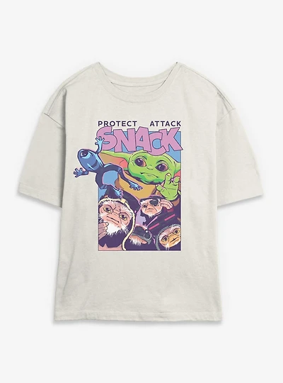Star Wars: The Mandalorian And Grogu Protect Attack Snack Womens Skimmer T-Shirt