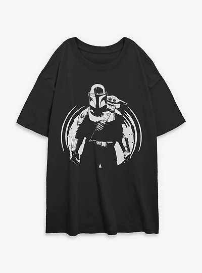 Star Wars: The Mandalorian and Grogu Silhouette Icon Womens Oversized T-Shirt