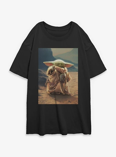 Star Wars: The Mandalorian And Grogu With Force Poster Womens Oversized T-Shirt