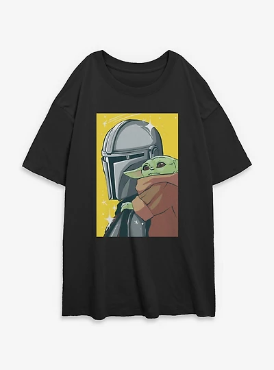 Star Wars: The Mandalorian And Grogu & Stars Poster Womens Oversized T-Shirt