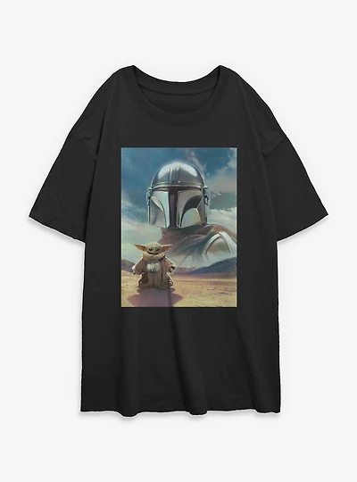 Star Wars: The Mandalorian And Grogu Bounty Hunter Poster Womens Oversized T-Shirt