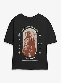 Star Wars: The Mandalorian And Grogu Wherever I Go He Goes & Profile Womens Skimmer T-Shirt