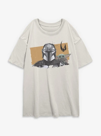 Star Wars: The Mandalorian And Grogu & Front Portrait Womens Oversized T-Shirt