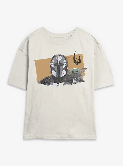 Star Wars: The Mandalorian And Grogu & Front Portrait Womens Skimmer T-Shirt