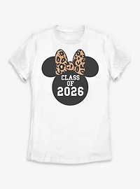 Disney Minnie Mouse Leapord Bow Head Class Of 2026 Womens T-Shirt