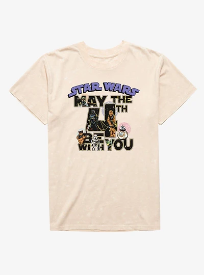 Star Wars May The 4th Be With You Character Text Fill Pattern Mineral Wash T-Shirt