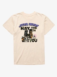 Star Wars May The 4th Be With You Character Text Fill Pattern Mineral Wash T-Shirt