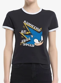 Sonic The Hedgehog Running At Full Speed Womens Ringer T-Shirt
