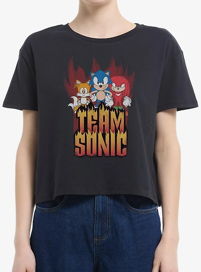 Sonic The Hedgehog Hedgy Metal Team Womens Boxy Crop T-Shirt
