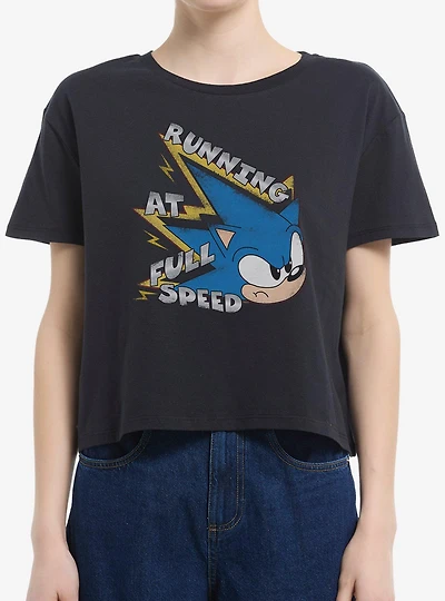 Sonic The Hedgehog Running At Full Speed Womens Boxy Crop T-Shirt