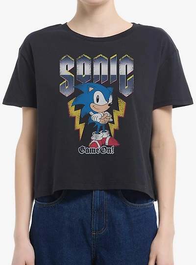 Sonic The Hedgehog Game On Womens Boxy Crop T-Shirt
