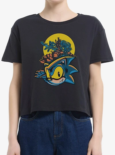 Sonic The Hedgehog Spooky Scary Halloween Womens Boxy Crop T-Shirt