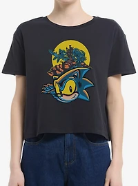 Sonic The Hedgehog Spooky Scary Halloween Womens Boxy Crop T-Shirt