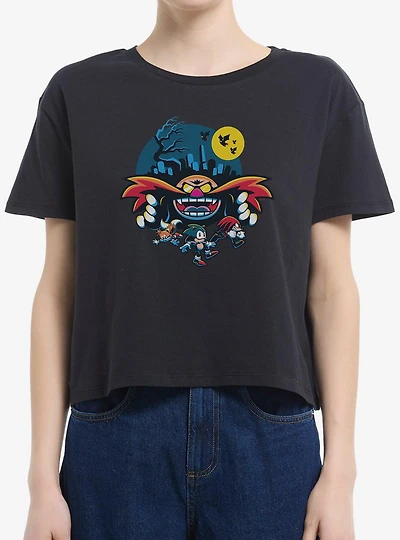 Sonic The Hedgehog Eggman Spooky Scary Halloween Womens Boxy Crop T-Shirt