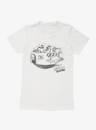 Sonic The Hedgehog Dr. Eggman Egg Mobile Artistic Sketch Womens T-Shirt