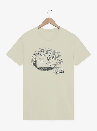 Sonic The Hedgehog Dr. Eggman Egg Mobile Artistic Sketch Garment Dye T-Shirt
