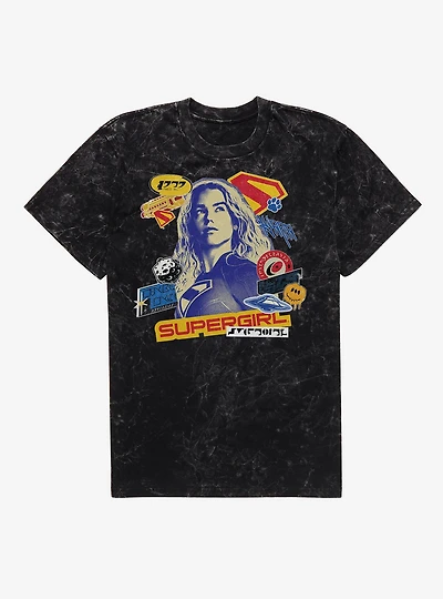 Supergirl Sticker Collage Mineral Wash T-Shirt