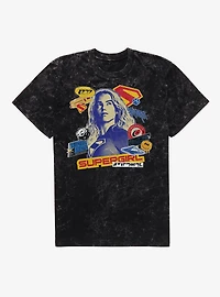 Supergirl Sticker Collage Mineral Wash T-Shirt