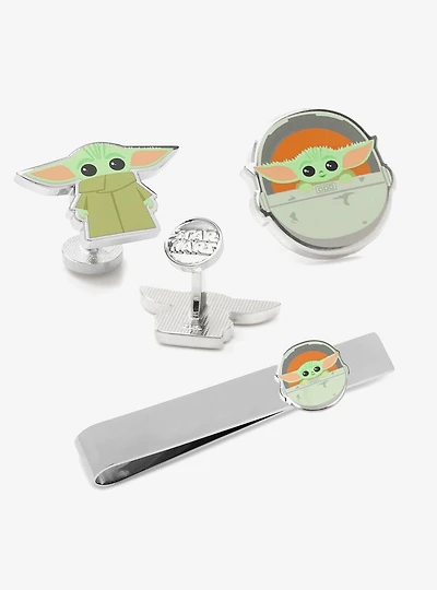 Star Wars Grogu Cufflinks, Tie Bar, and Lapel Pin Gift Set