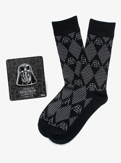 Star Wars Darth Vader Black Argyle Dress Socks and Lapel Pin Gift Set