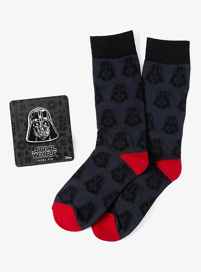 Star Wars Darth Vader Black and Red Dress Sock and Lapel Pin Gift Set