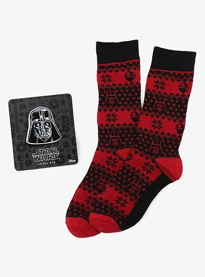 Star Wars Darth Vader Red and Black Holiday Dress Socks and Lapel Pin Gift Set