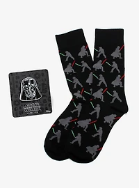 Star Wars Darth Vader and Luke Skywalker Lightsaber Battle Black Dress Socks and Darth Vader Lapel Pin Gift Set