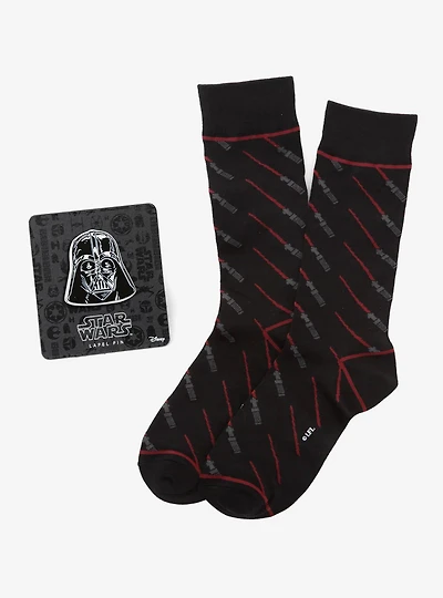 Star Wars Darth Vader Lightsaber Black Socks and Lapel Pin Gift Set