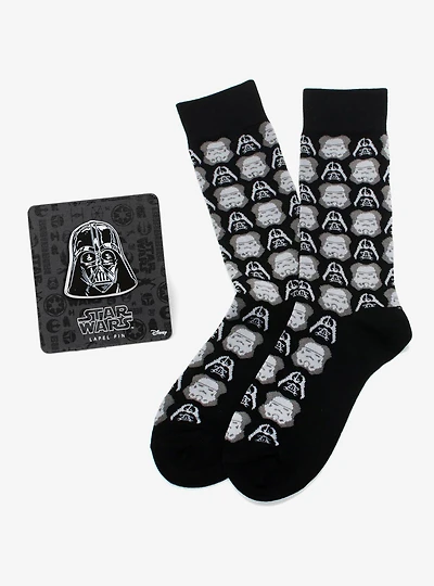 Star Wars Darth Vader and Stormtrooper Black Dress Socks and Darth Vader Lapel Pin Gift Set