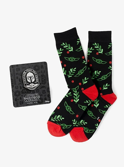 Star Wars Mandalorian Grogu Holiday Dress Socks and Lapel Pin Gift Set