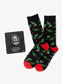 Star Wars Mandalorian Grogu Holiday Dress Socks and Lapel Pin Gift Set