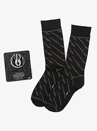 Star Wars Green Lightsaber Dress Socks with Jedi Crest Lapel Pin Gift Set