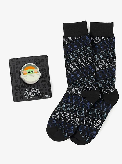 Star Wars Grogu Black Dress Socks and Lapel Pin Gift Set