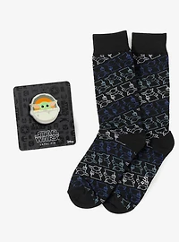 Star Wars Grogu Black Dress Socks and Lapel Pin Gift Set