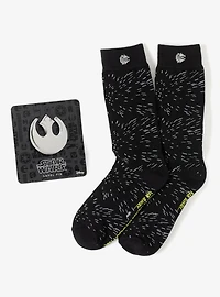 Star Wars Hyperspace Black Dress Socks and Rebel Crest Lapel Pin Gift Set