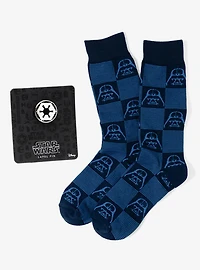 Star Wars Darth Vader Navy and Black Checkered Socks with Imperial Crest Lapel Pin Gift Set