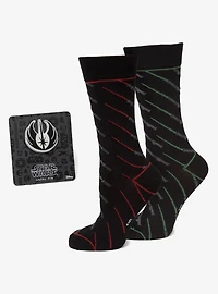 Star Wars Green and Red Lightsaber Pattern Black Dress Socks with Jedi Crest Lapel Pin Gift Set