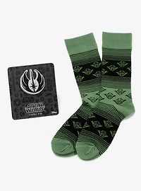 Star Wars Yoda Green and Black Ombre Pattern Dress Socks with Jedi Crest Lapel Pin