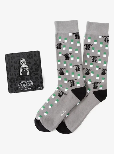 Star Wars Mandalorian and Grogu Gray Dress Socks and Lapel Pin Gift Set
