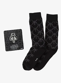 Star Wars Mandalorian Charcoal Gray Dress Socks and Mythosaur Lapel Pin Gift Set