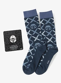 Star Wars Mandalorian Navy Checkered Dress Socks and Lapel Pin Gift Set