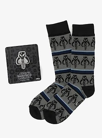 Star Wars Mandalorian Mythosaur Striped Dress Socks and Lapel Pin Gift Set