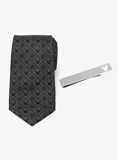Disney Mickey Mouse Silk Black Necktie and Tie Bar Gift Set