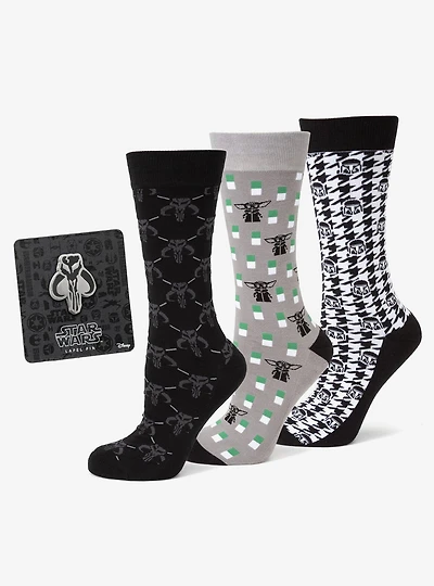 Star Wars Mandalorian Dress Socks 3-Pack and Mythosaur Lapel Pin Gift Set