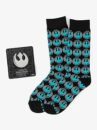Star Wars Rebel Alliance Crest Teal and Black Dress Socks and Lapel Pin Gift Set