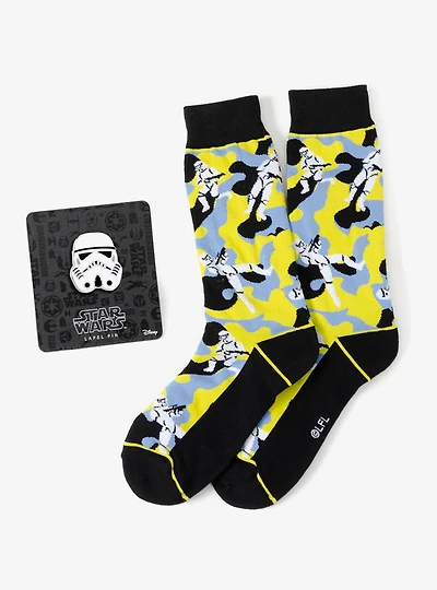 Star Wars Stormtrooper Yellow Camo Dress Socks and Lapel Pin Gift Set