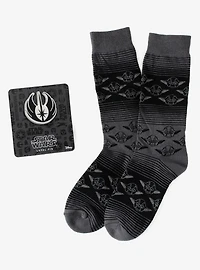 Star Wars Yoda Black Charcoal Dress Socks and Jedi Crest Lapel Pin Gift Set