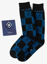 Disney Donald Duck Black Dress Socks & Blue Mickey Mouse Lapel Pin Gift Set