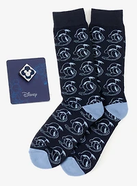 Disney Donald Duck Patterned Blue Socks and Mickey Mouse Blue Lapel Pin Gift Set