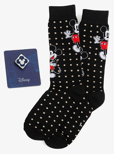 Disney Mickey Mouse Dot Socks and Blue Lapel Pin Gift Set